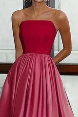 A Linie Trägerloses Satin Rot & Rosa Langes Gala Ballkleid