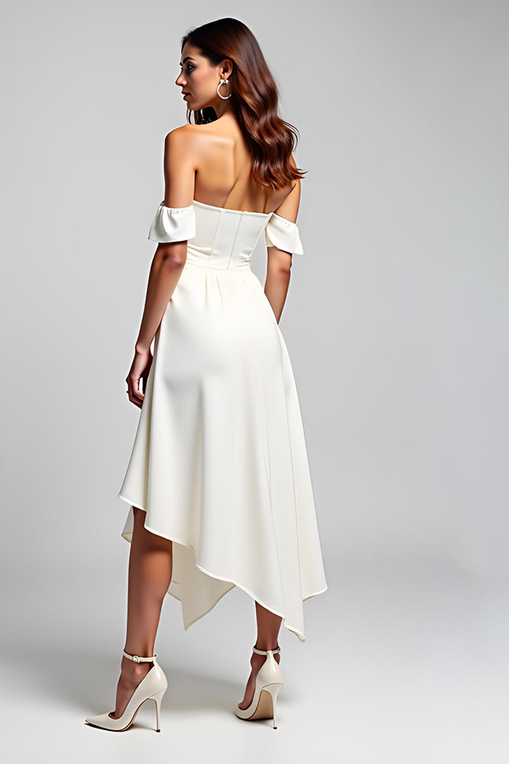 A Linie Weißes Schulterfreies Chiffon Langes Standesamtkleid