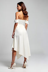 A Linie Weißes Schulterfreies Chiffon Langes Standesamtkleid