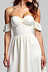 A Linie Weißes Schulterfreies Chiffon Langes Standesamtkleid