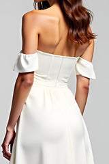 A Linie Weißes Schulterfreies Chiffon Langes Standesamtkleid