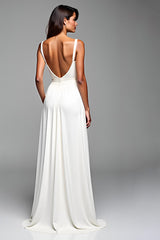 Weißes Spaghettiträger Jersey A-Linie Abendkleid