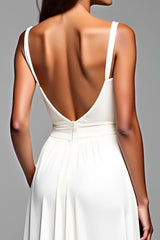 Weißes Spaghettiträger Jersey A-Linie Abendkleid
