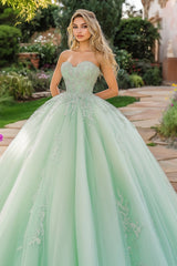 Mint Ballkleid Tüll Herzausschnitt Quinceanera Kleid mit Applikationen