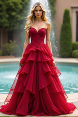 A Linie Spitze Rotes Herzausschnitt Langes Ballkleid
