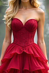 A Linie Spitze Rotes Herzausschnitt Langes Ballkleid