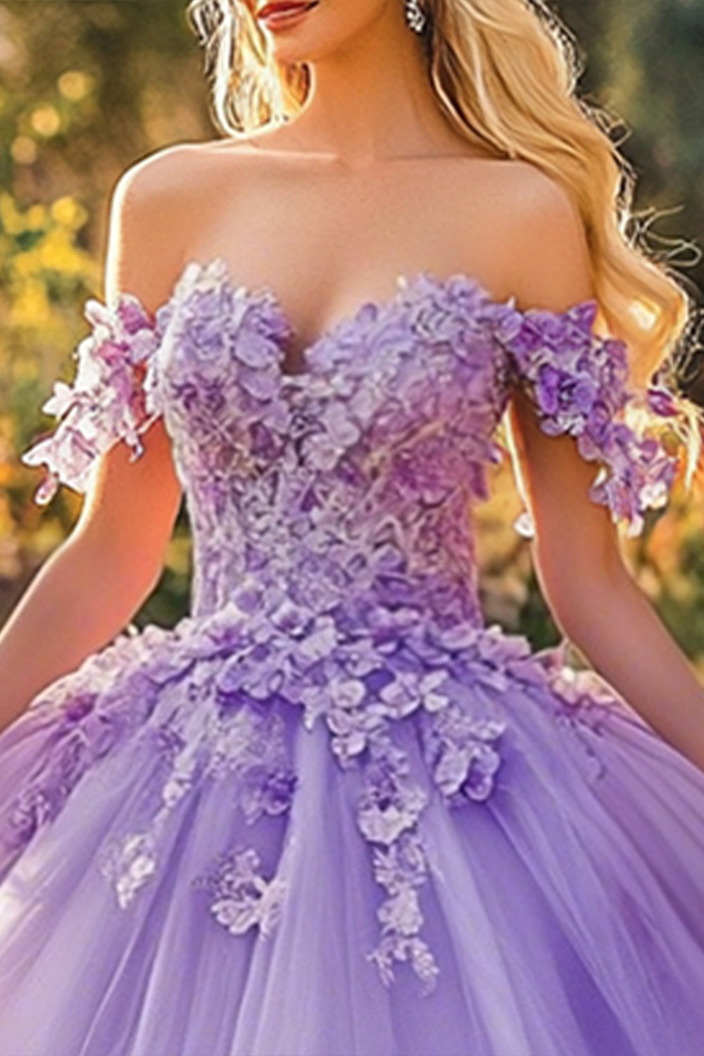 Flieder Bodenlanges Appliziertes Quinceanera Kleid mit 3D-Blumen
