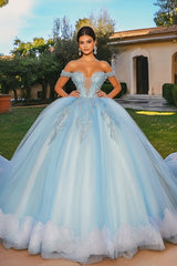 Prinzessin Himmelblaues Schulterfreies Quinceanera Kleid