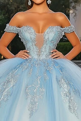 Prinzessin Himmelblaues Schulterfreies Quinceanera Kleid