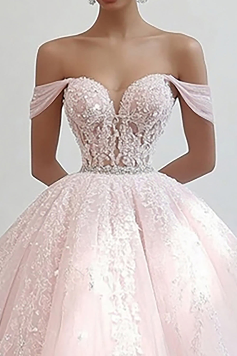 Prinzessin Rosa Ballkleid Schulterfreies Quinceanera Kleid aus Tüll mit Applikationen