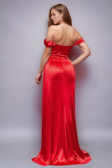 Grünes Meerjungfrau Schulterfreies Satin Ballkleid mit Schlitz