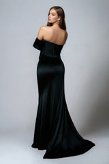 Satin Schwarzes Schulterfreies Meerjungfrauen Abendkleid