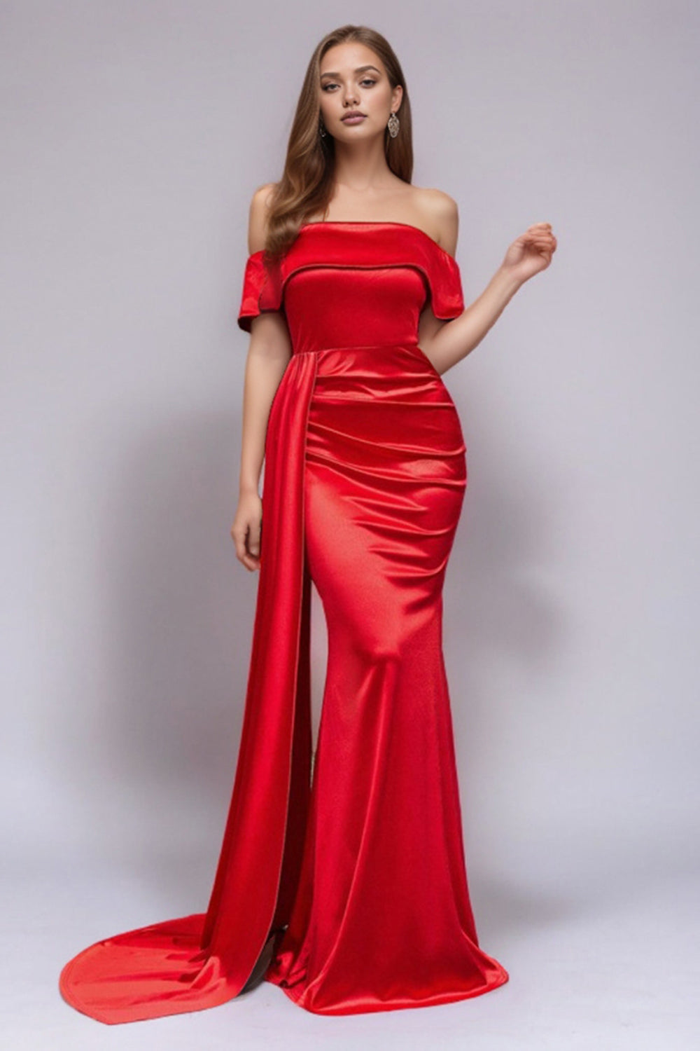 Satin Schwarzes Schulterfreies Meerjungfrauen Abendkleid