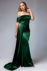Satin Schwarzes Schulterfreies Meerjungfrauen Abendkleid