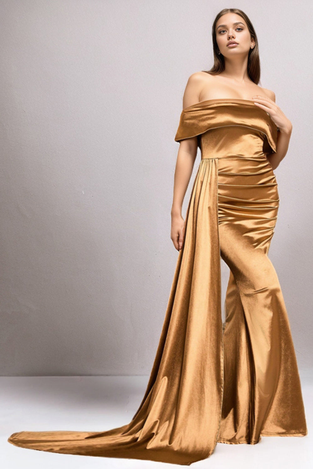 Satin Schwarzes Schulterfreies Meerjungfrauen Abendkleid