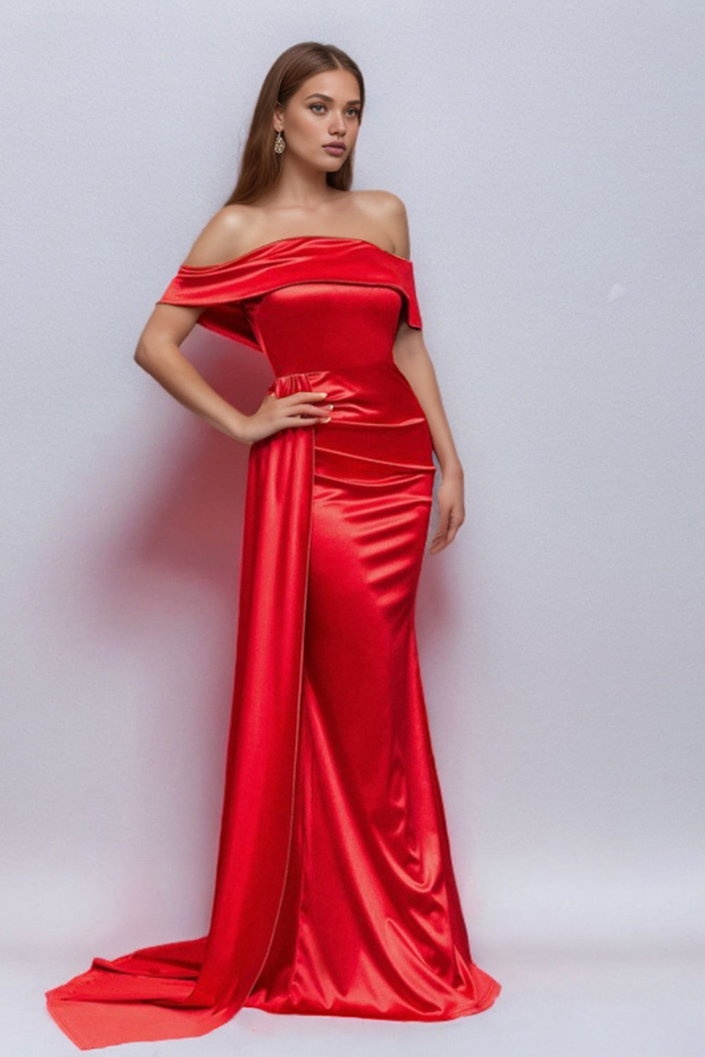 Satin Schwarzes Schulterfreies Meerjungfrauen Abendkleid