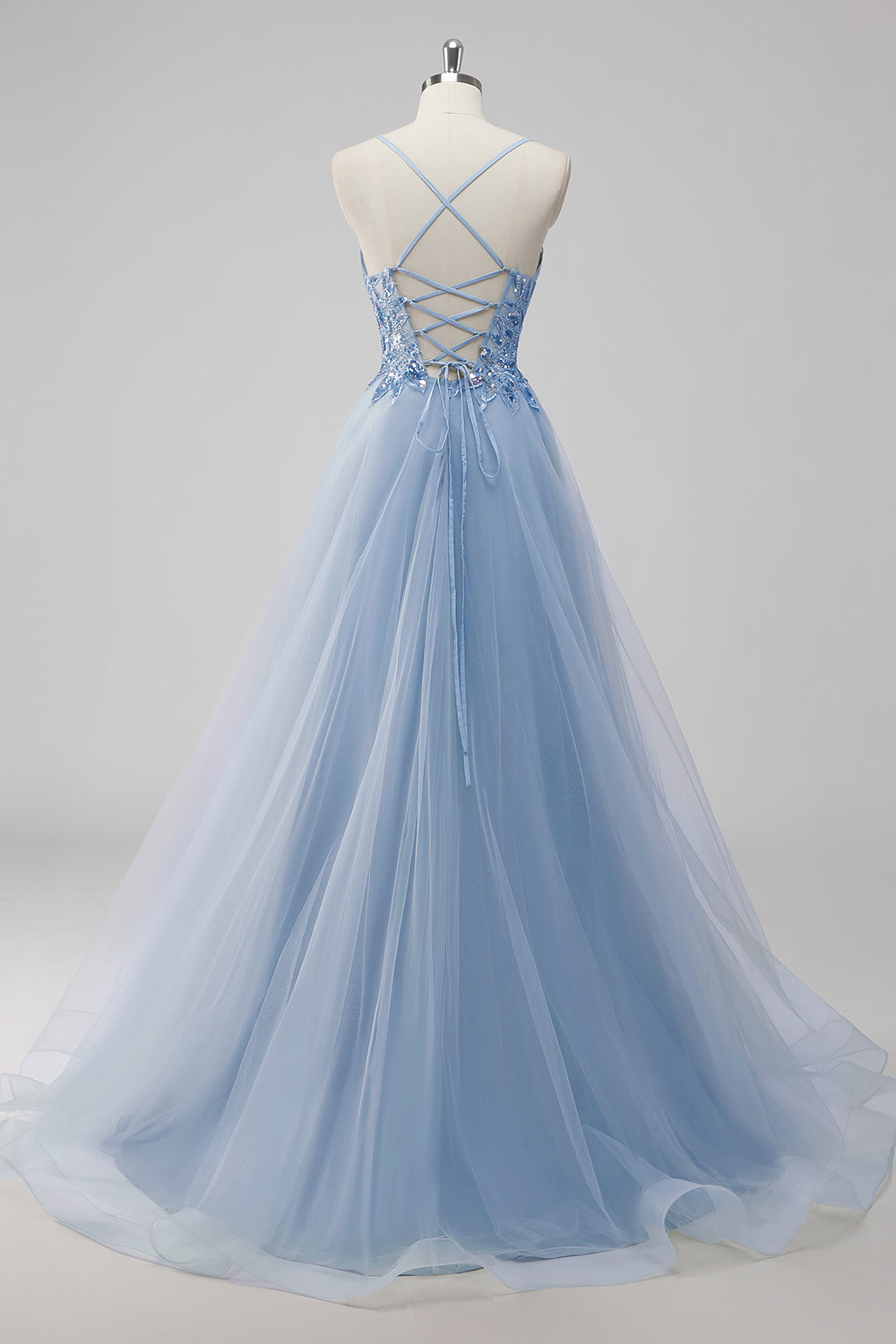 Rosa A-Linie Spaghettiträger Langes Ballkleid aus Tüll mit Paillettenapplikationen