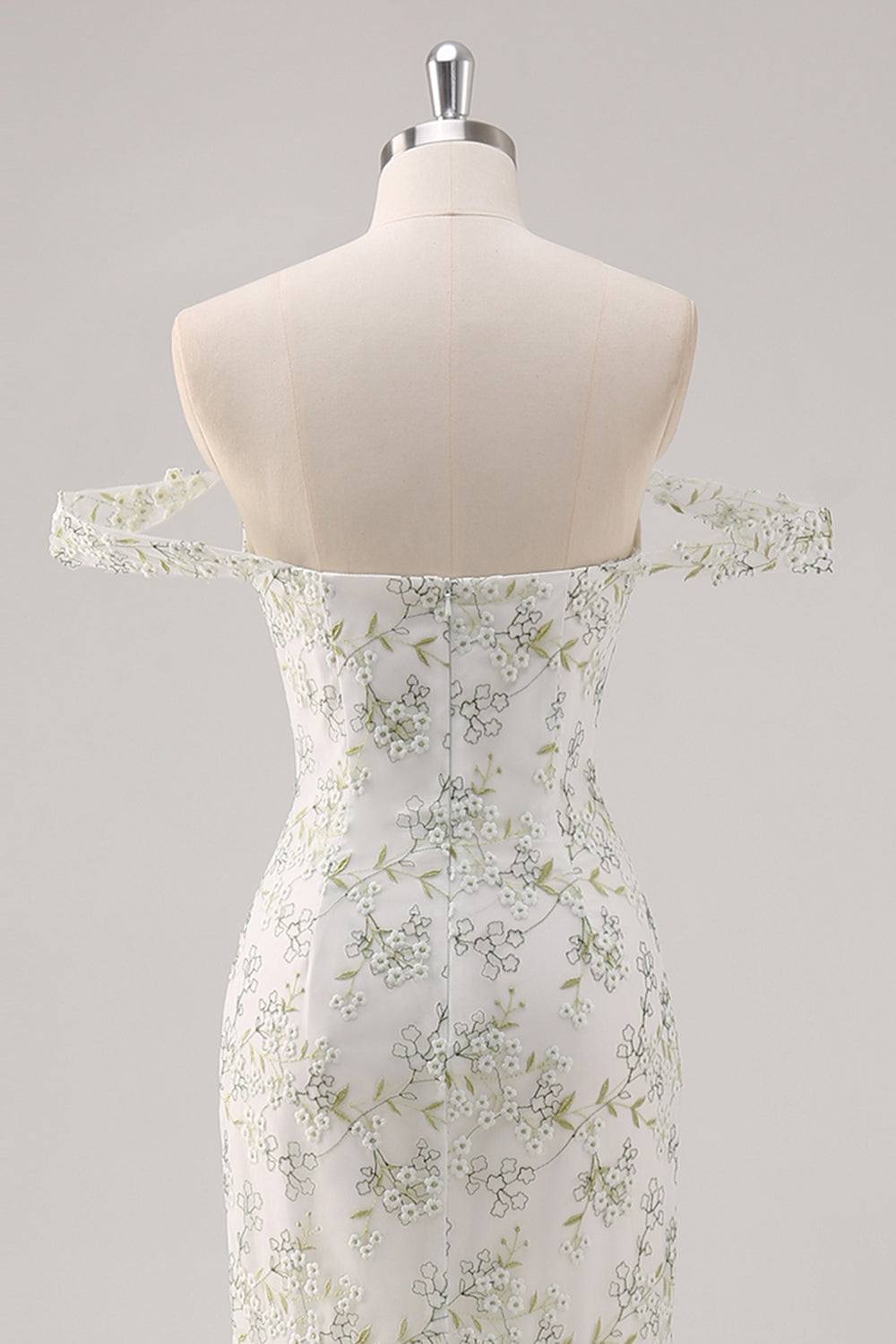 Meerjungfrau Weißes Grünes Schulterfreies Ballkleid mit Blume