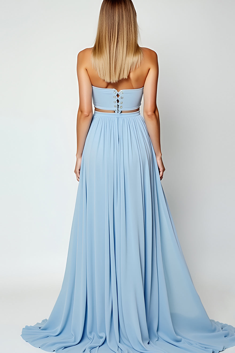 Blaues A-Linie Kleid für Hochzeitsgäste mit Schlitz