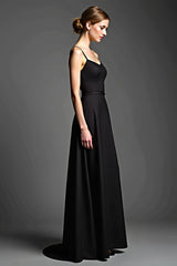 A Linie Spaghettiträger Schwarzes Satin Ballkleid