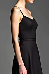 A Linie Spaghettiträger Schwarzes Satin Ballkleid