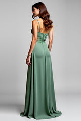 A Linie Chiffon Eukalyptus Rüschen Spaghettiträger Brautjungfernkleid