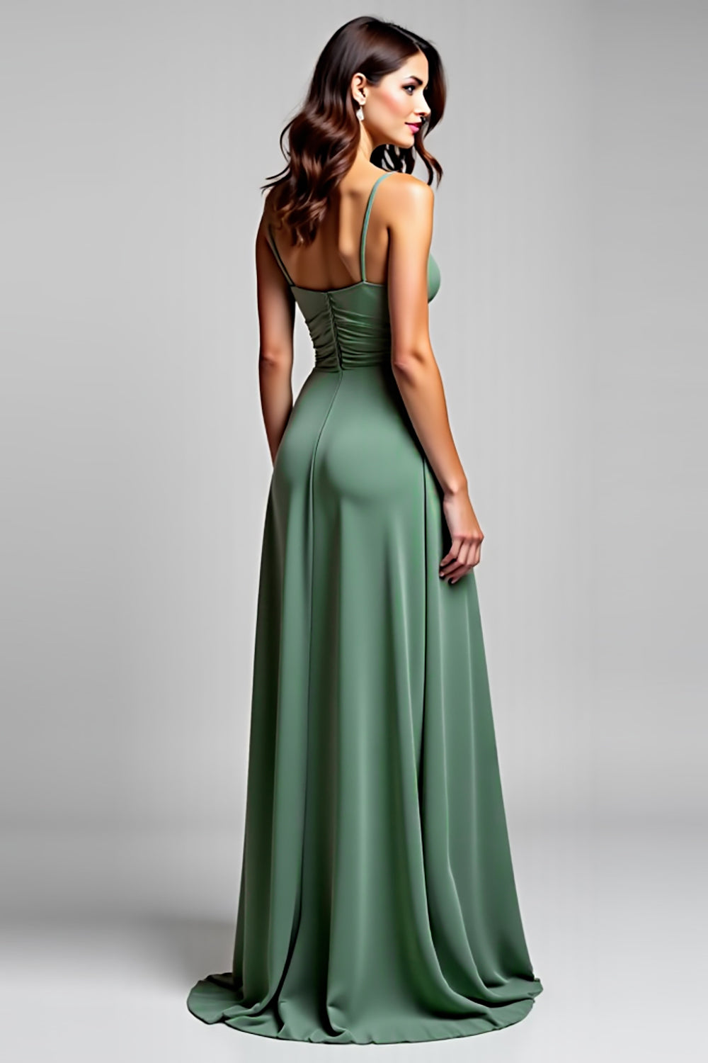 A Linie Chiffon Eukalyptus Rüschen Spaghettiträger Brautjungfernkleid