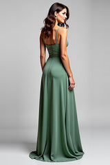 A Linie Chiffon Eukalyptus Rüschen Spaghettiträger Brautjungfernkleid