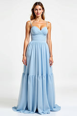 A Linie Spaghettiträger Chiffon Himmelblaues Brautjungfernkleid