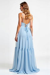 A Linie Spaghettiträger Chiffon Himmelblaues Brautjungfernkleid