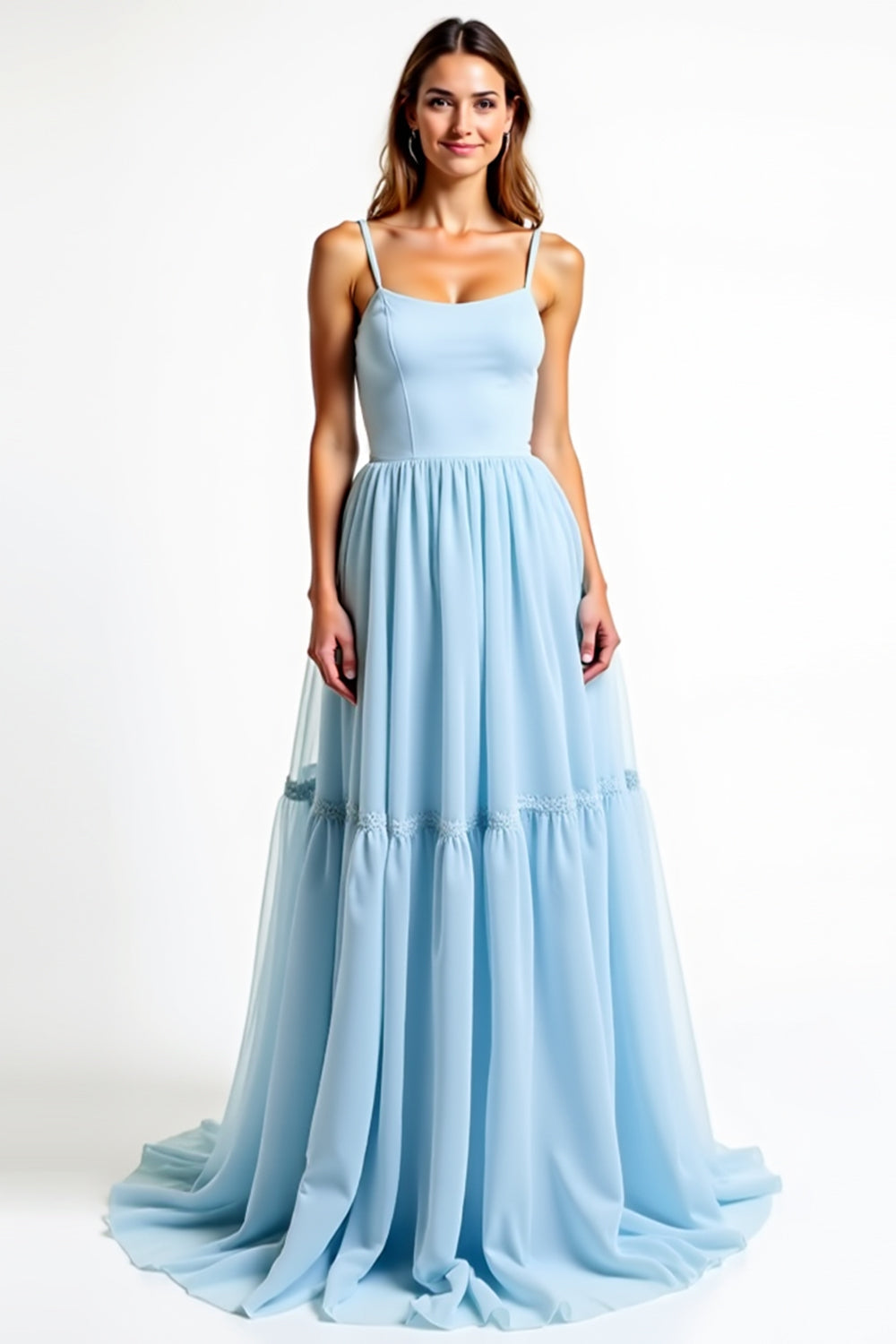 A Linie Spaghettiträger Chiffon Brautjungfernkleid Himmelblaues
