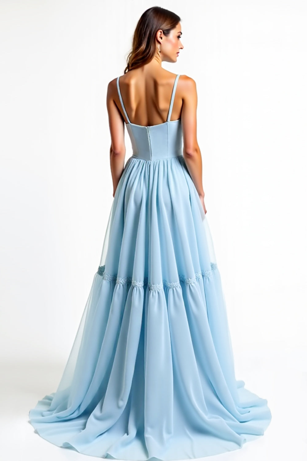 A Linie Spaghettiträger Chiffon Brautjungfernkleid Himmelblaues