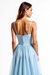 A Linie Spaghettiträger Chiffon Brautjungfernkleid Himmelblaues