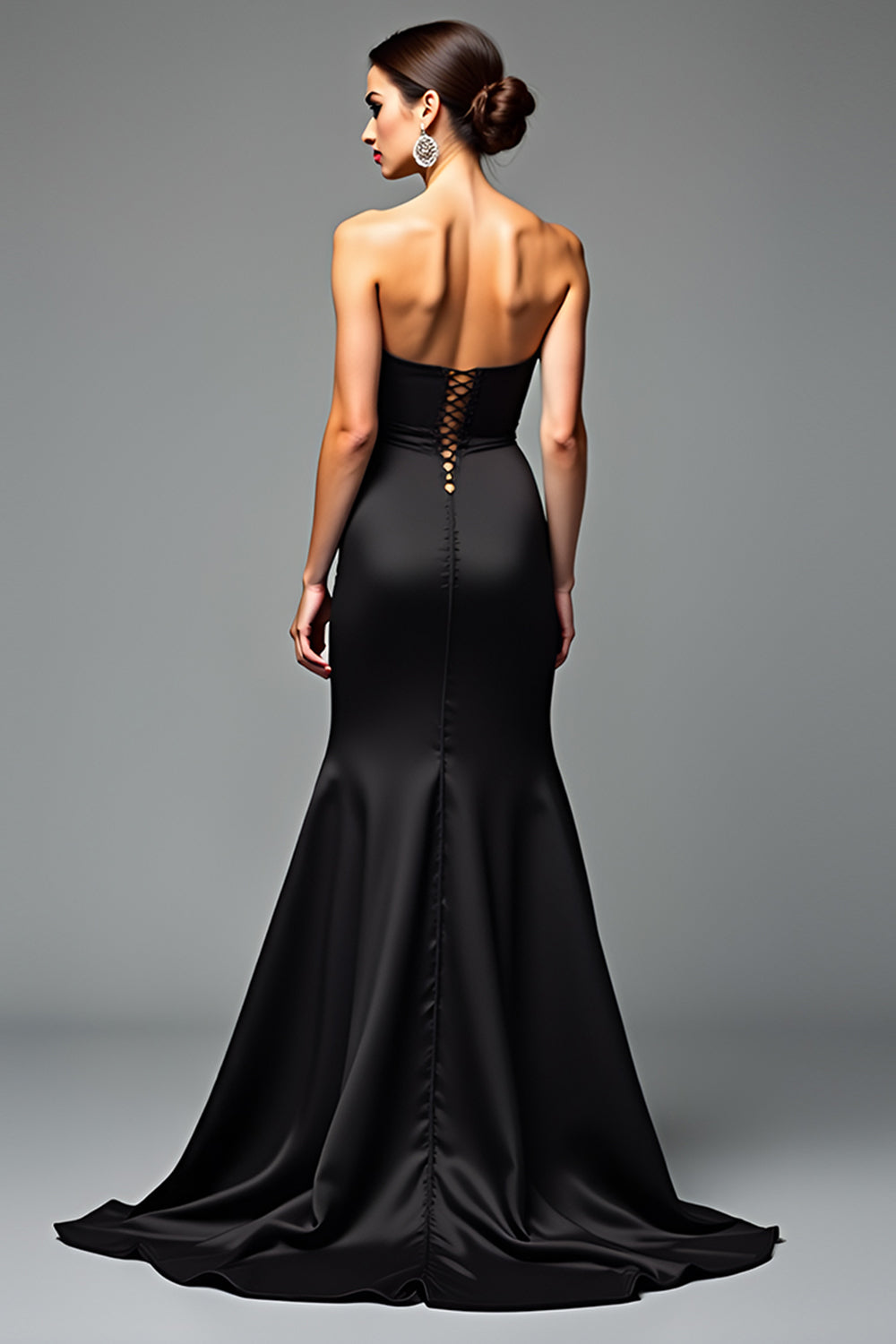 Meerjungfrau Trägerloses Schwarzes Ballkleid mit Schlitz