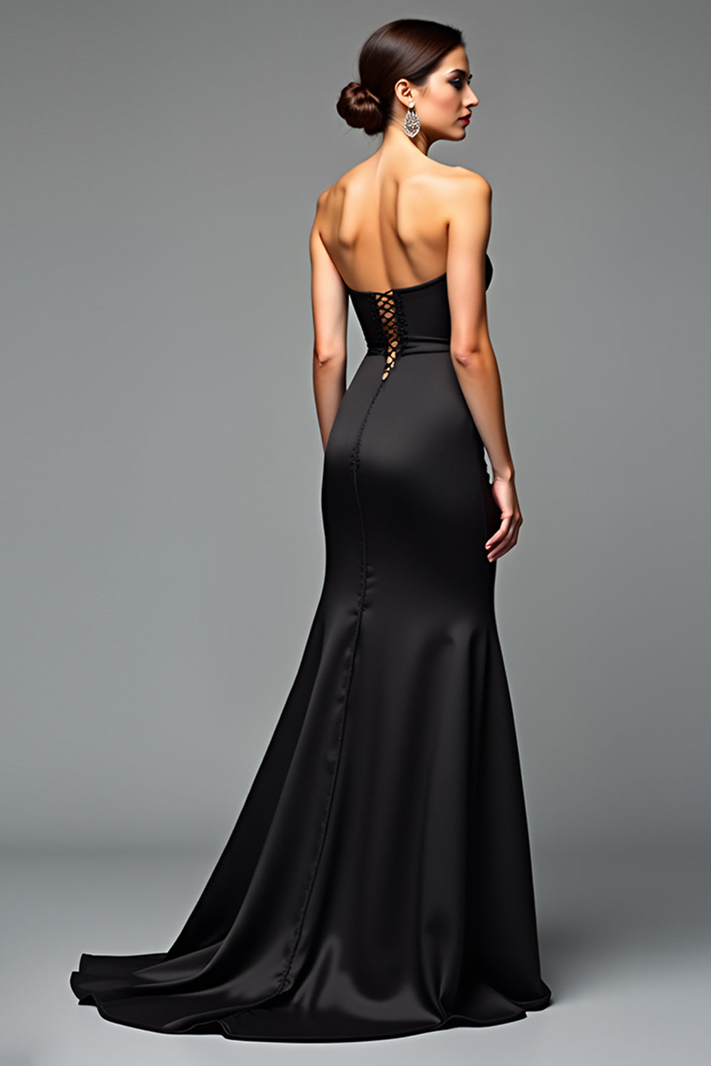 Meerjungfrau Trägerloses Schwarzes Ballkleid mit Schlitz