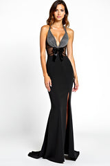 Meerjungfrau Neckholder Schwarzes Ballkleid mit Schlitz