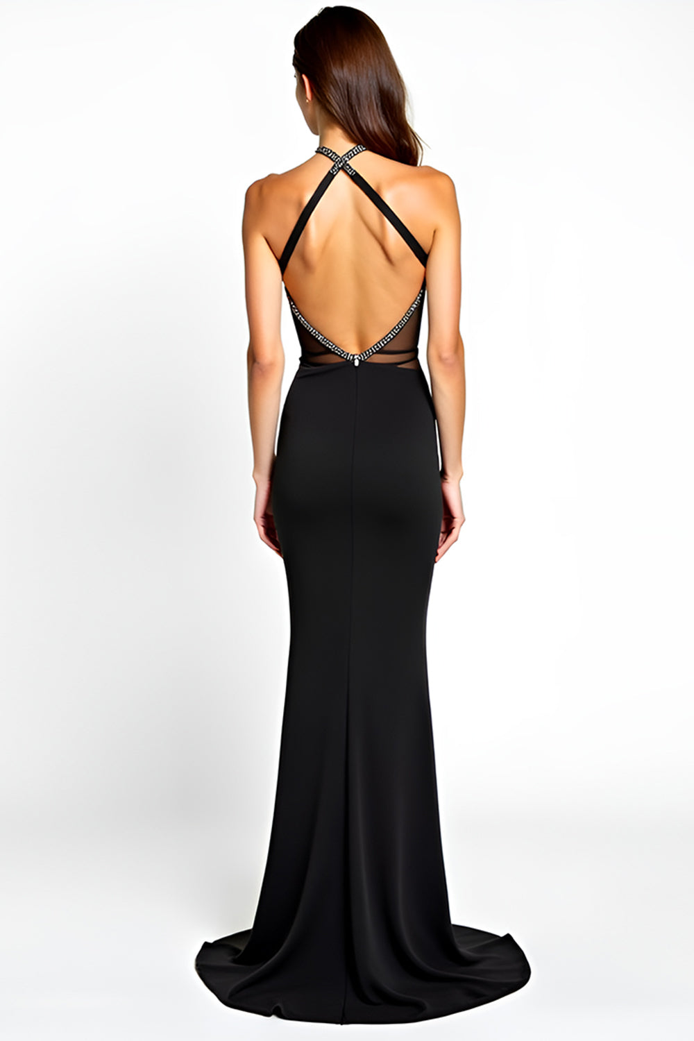Meerjungfrau Neckholder Schwarzes Ballkleid mit Schlitz