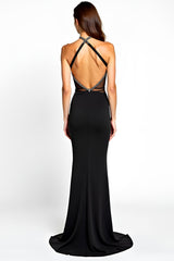 Meerjungfrau Neckholder Schwarzes Ballkleid mit Schlitz