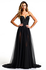 Schwarzes A Linie Trägerloses Pailletten Ballkleid