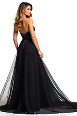 Schwarzes A Linie Trägerloses Pailletten Ballkleid