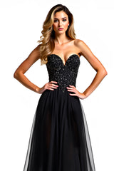 Schwarzes A Linie Trägerloses Pailletten Ballkleid