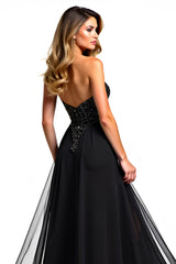 Schwarzes A Linie Trägerloses Pailletten Ballkleid