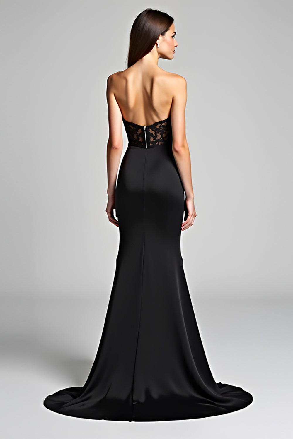 Meerjungfrau Trägerloses Schwarzes Ballkleid mit Schlitz