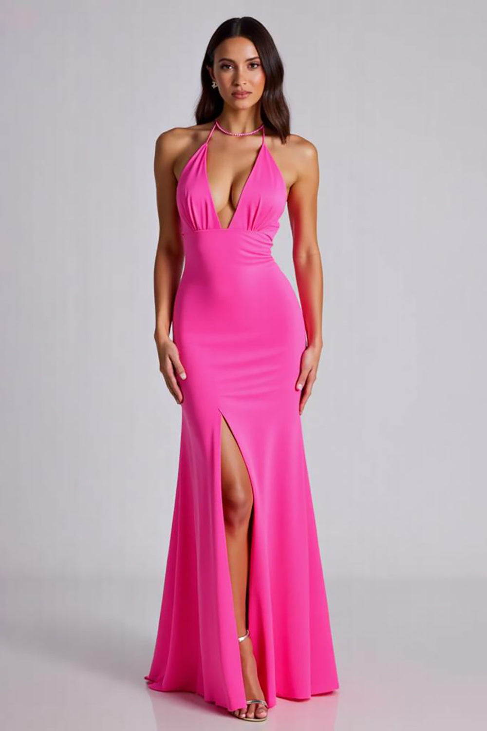 Fuchsia Meerjungfrau Neckholder Ballkleid mit Schlitz