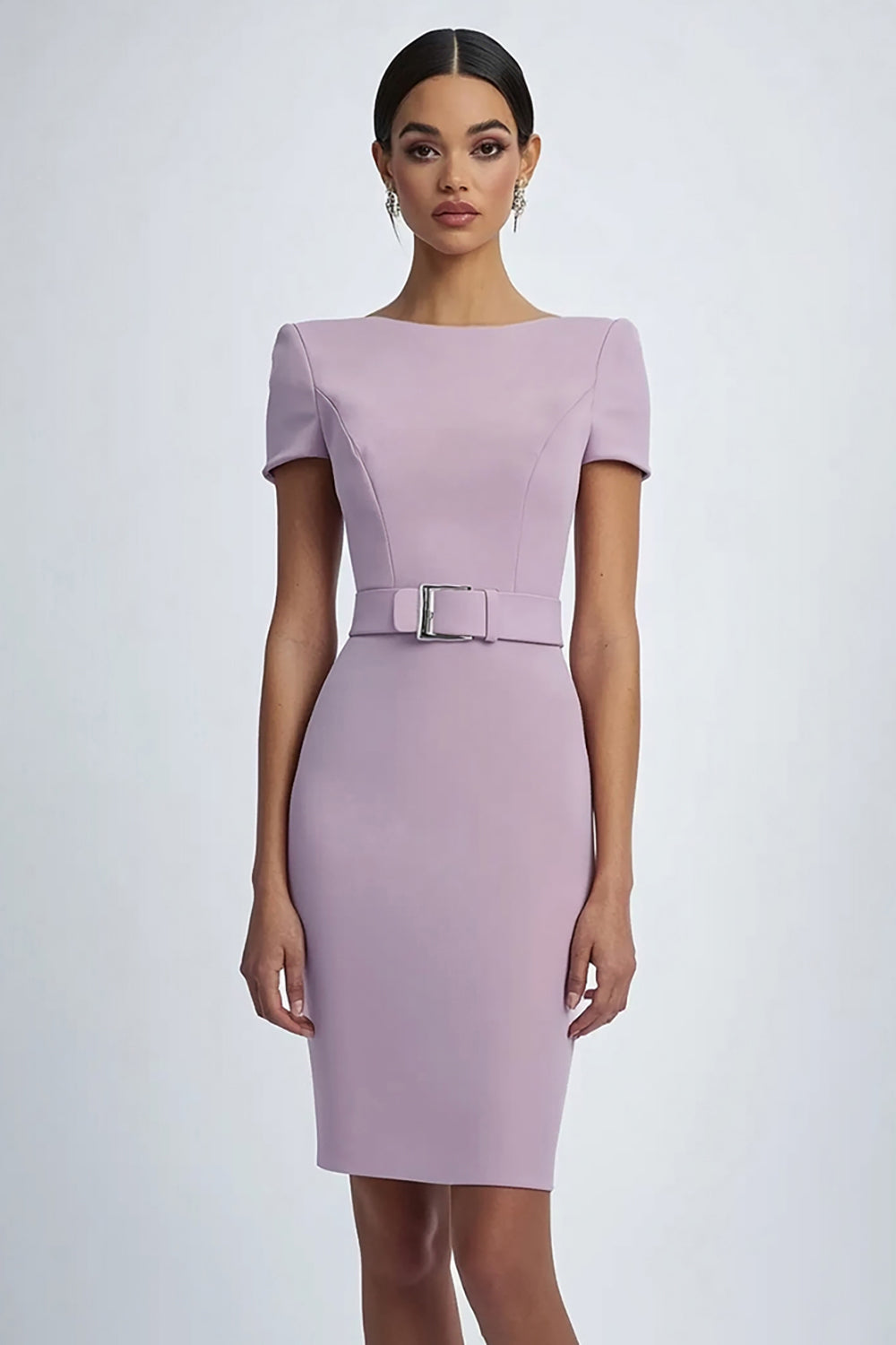 Flieder Midi Etui Festlichkleid mit Flügelärmeln und Gürteln