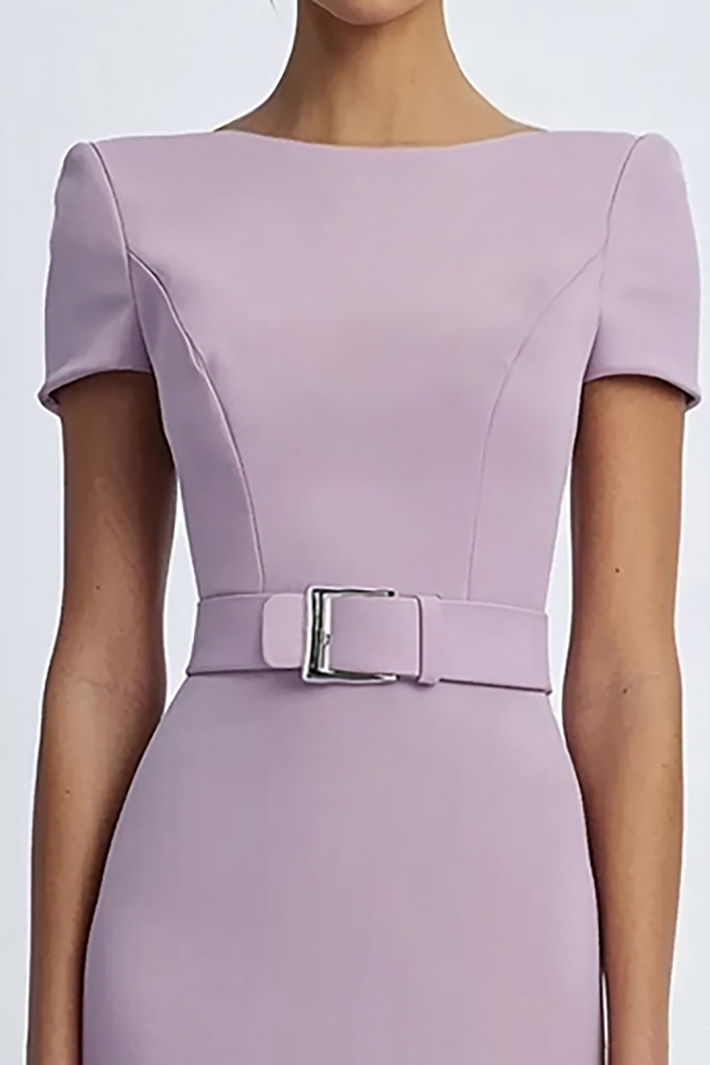 Flieder Midi Etui Festlichkleid mit Flügelärmeln und Gürteln