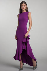 Meerjungfrau Pflaume Partykleid mit U-Boot-Ausschnitt und Schlitz