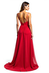 Rotes Asymmetrisches Chiffon Partykleid in A-Linie mit Rüschen