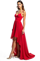 Rotes Asymmetrisches Chiffon Partykleid in A-Linie mit Rüschen