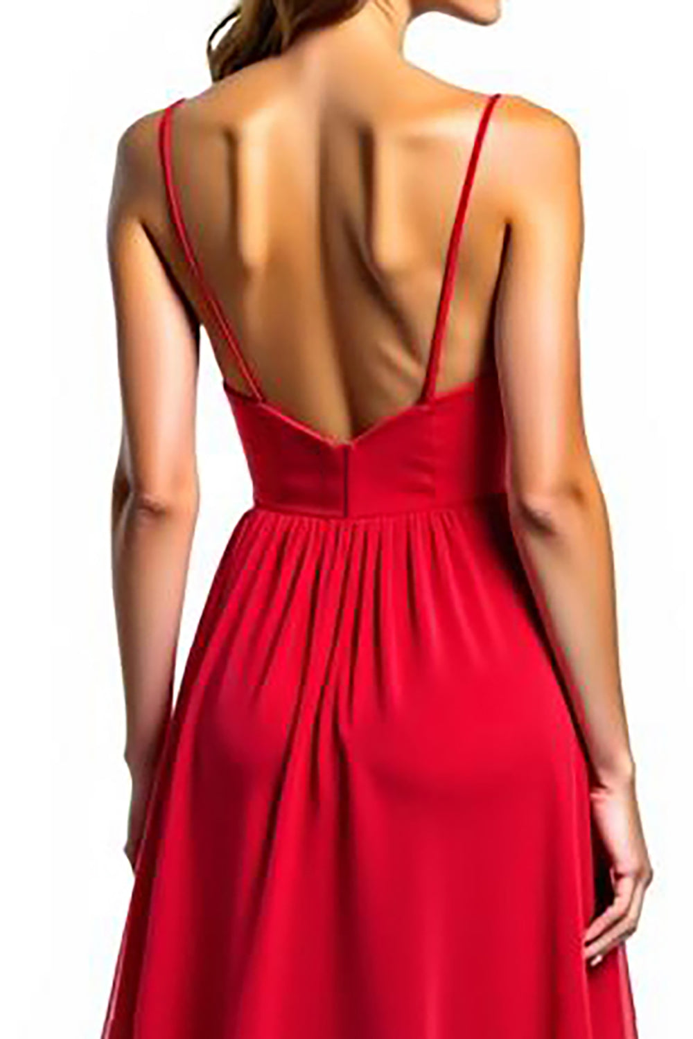 Rotes Asymmetrisches Chiffon Partykleid in A-Linie mit Rüschen